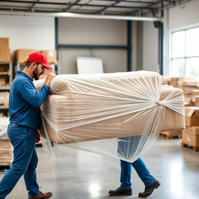 Professional packing and wrapping a sofa for safe transport