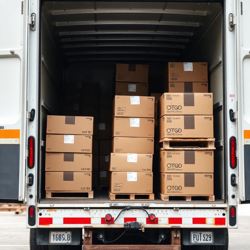 Cargo boxes loaded into a delivery truck